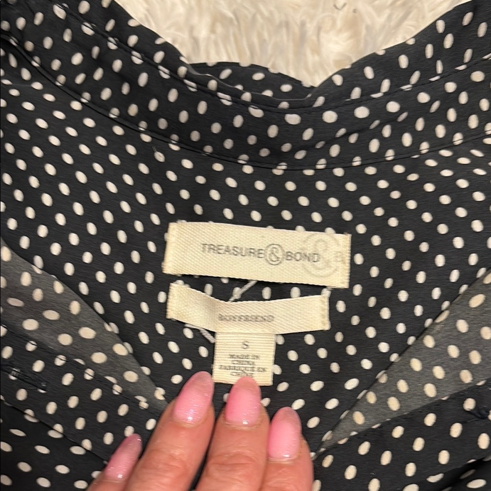 Treasure & Bond Black and White Polka Dot Blouse with Peter Pan Collar